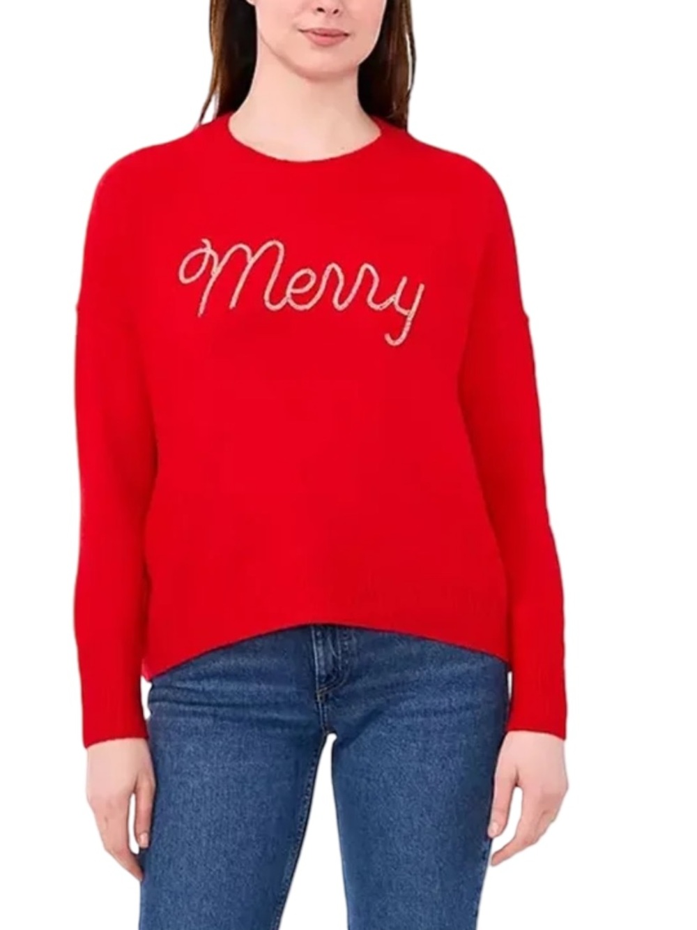 NWT Vince Camuto "Merry" Soft Red Knit Holiday Crewneck Pullover Sweater